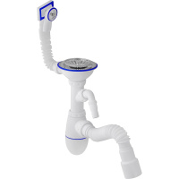 B427 Сифон для кухни 3.1/2х40(нерж.вып.d112,кругл+прям.перел,отв.стир.маш)унив.г.т.40х40/50