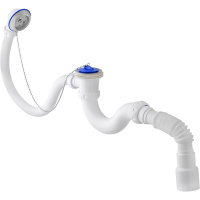 S32 Сифон для ванны прямоточ. 1.1/2"х40 (нерж.вып, с пер, пробка с цеп) унив.г.т.40х40/50