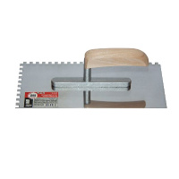 1401206 Кельма нержавеющая сталь, дер. рукоятка, 130х270мм, зуб 6х6мм, Китай