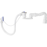 S12 Сифон для ванны регул.плоский (нерж.вып, с пер, пробка с цеп) унив.г.т .40х40/50 400