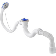 S32 Сифон для ванны прямоточ. 1.1/2"х40 (нерж.вып, с пер, пробка с цеп) унив.г.т.40х40/50