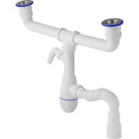 B745V Сифон для кухни 1.1/2" х 40 двойной (нерж. вып, отвод для стир. маш.) Unicorn