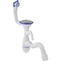 B427 Сифон для кухни 3.1/2х40(нерж.вып.d112,кругл+прям.перел,отв.стир.маш)унив.г.т.40х40/50