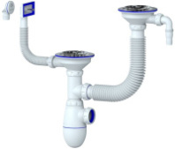 В710V сифон для двойной мойки с отводом для стиральной машины с  круглым переливом